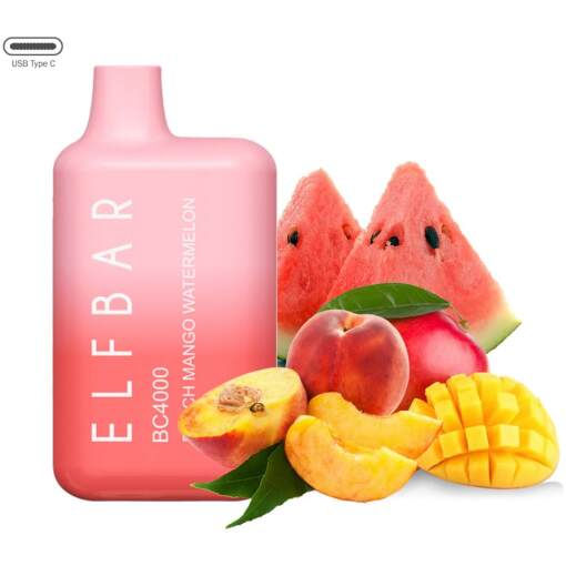 Elf bar disposable 5000 puff - peach mango watermelon - ( rechargeable )