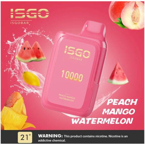 Isgo disposable pods 10000 puff - mango peach watermelon - ( rechargeable )