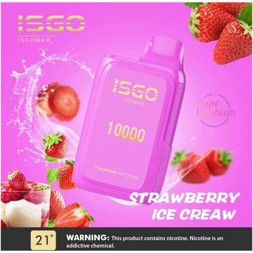 Isgo disposable pods 10000 puff - strawberry ice cream - ( rechargeable )