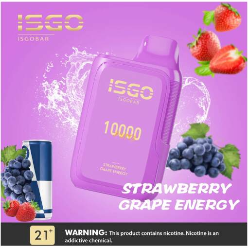 1691271442 strawberry grape energy by isgo bar disposable pod 10000 puffs