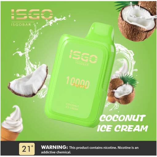 Isgo disposable pods 10000 puff - ice cream coconut - ( rechargeable )