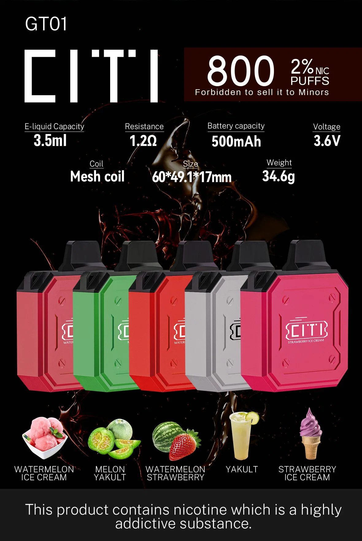 Citi Disposable 800 puff GT01 - Melon Yakult - 20 MG 1 Convenient Citi Disposable 800 puff GT01 - Melon Yakult - 20 MG - Ready-to-use disposable vape device in Egypt