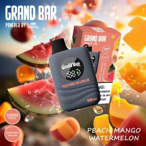 Grand bar disposable 10000 puff - peach mango watermelon - ( rechargeable )