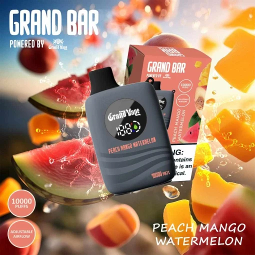 Grand bar disposable 10000 puff - peach mango watermelon - ( rechargeable )