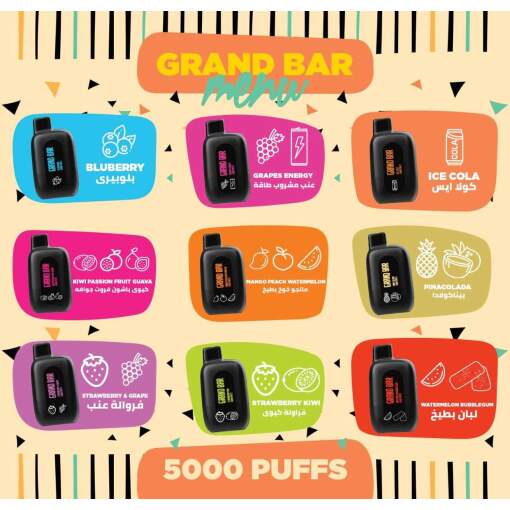 Grand bar disposable 5000 puff - mango peach watermelon - ( rechargeable )
