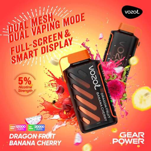 Vozol gear power 20000 puff - dragonfruit banana cherry - ( rechargeable )
