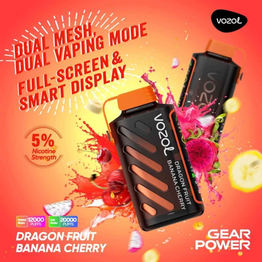 Vozol gear power 20000 puff - dragonfruit banana cherry - ( rechargeable )