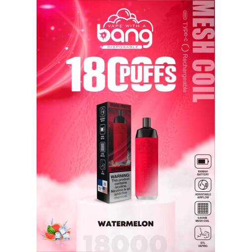 جهاز BANG للاستخدام مرة واحدة 18000 بخة - بطيخ - (قابل لإعادة التوصيل) - جهاز vape للاستخدام مرة واحدة جاهز للاستخدام في مصر