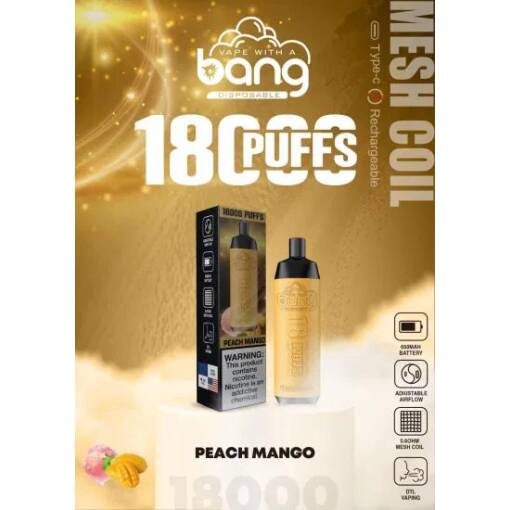 Convenient BANG Disposable 18000 puff - PEACH MANGO - ( RECHARGEABLE ) - Ready-to-use disposable vape device in Egypt