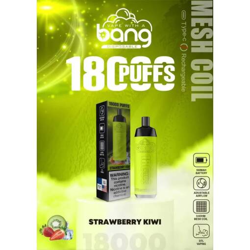 جهاز BANG للاستخدام مرة واحدة 18000 بخة - فراولة كيوي - (قابل لإعادة التوصيل) - جهاز vape للاستخدام مرة واحدة جاهز للاستخدام في مصر