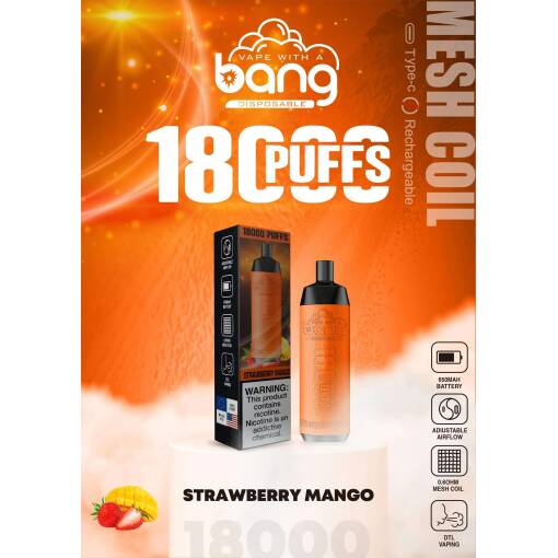 Convenient BANG Disposable 18000 puff - STRAWBERRY MANGO - ( RECHARGEABLE ) - Ready-to-use disposable vape device in Egypt