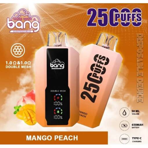 Convenient BANG Disposable 25000 puff - MANGO PEACH - ( RECHARGEABLE ) - Ready-to-use disposable vape device in Egypt