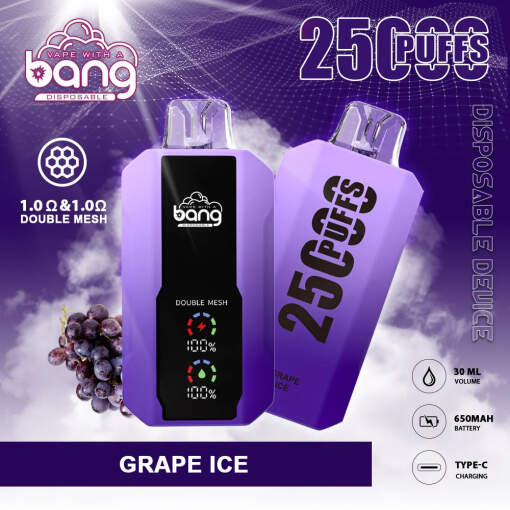 Bang disposable 25000 puff - grape ice - ( rechargeable )