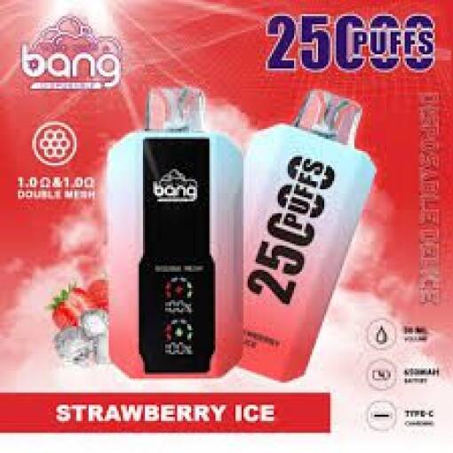جهاز BANG للاستخدام مرة واحدة 25000 بخة - بطعم الفراولة المآيسة - (قابل لإعادة التوصيل) - جهاز vape للاستخدام مرة واحدة جاهز للاستخدام في مصر