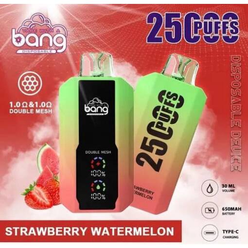 Convenient BANG Disposable 25000 puff - STRAWBERRY WATERMELON - ( RECHARGEABLE ) - Ready-to-use disposable vape device in Egypt