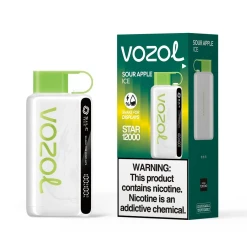 Vozol Star 12000 PUFF Disposable - SOUR APPLE ICE - ( RECHARGEABLE )