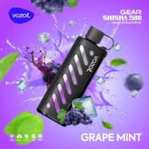 Vozol disposable shisha dtl 25000 puff - grape mint - ( rechargeable )