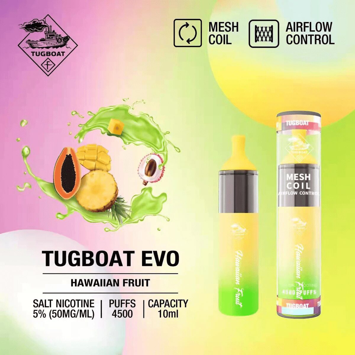 Tugboat Disposable - Hawaiian Fruit - 4500 Puffs 1 Convenient Tugboat Disposable - Hawaiian Fruit - 4500 Puffs - Ready-to-use disposable vape device in Egypt