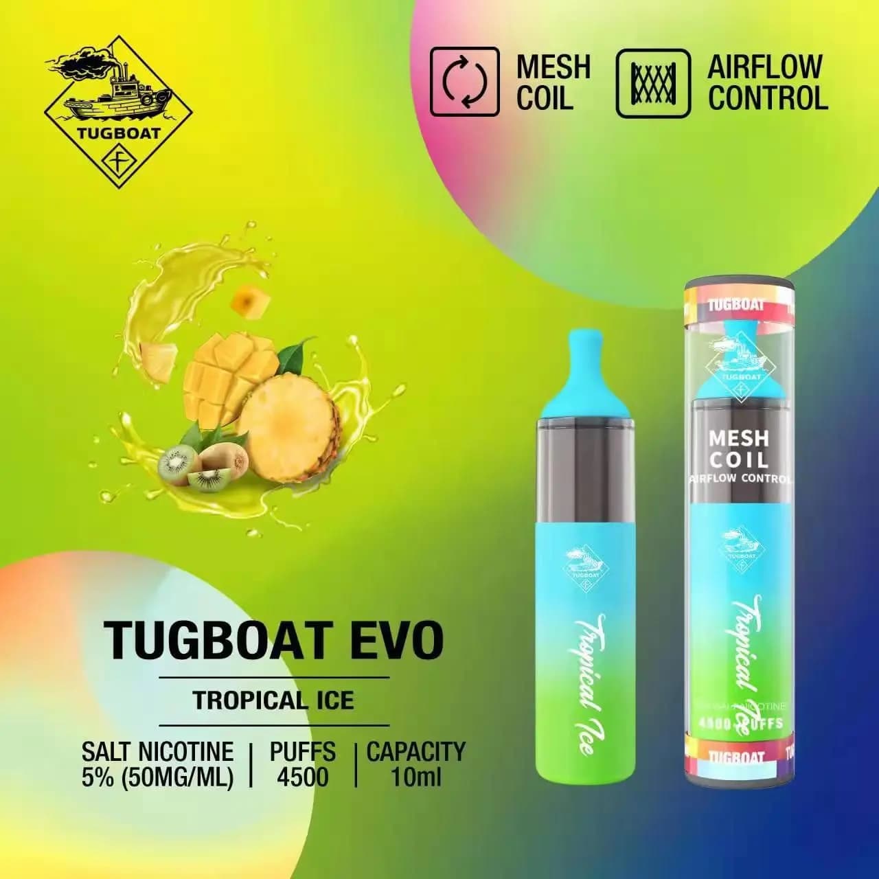 Tugboat Disposable - Tropical ice - 4500 Puffs 1 Convenient Tugboat Disposable - Tropical ice - 4500 Puffs - Ready-to-use disposable vape device in Egypt