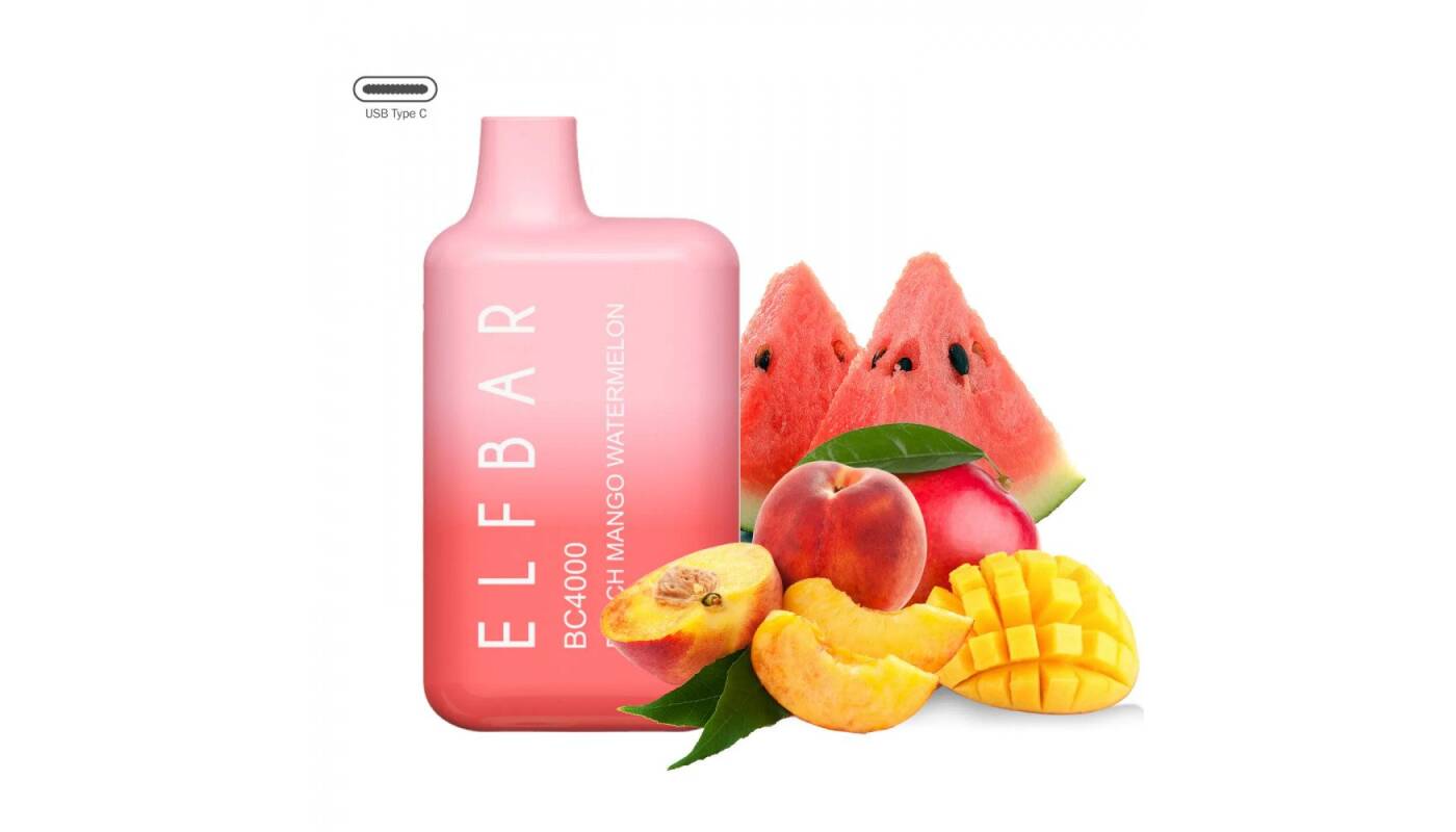 جهاز ELF BAR للاستخدام مرة واحدة 5000 سحبة - خوخ مانجا بطيخ - (قابل لإعادة التوصيل) - جهاز vape للاستخدام مرة واحدة جاهز للاستخدام في مصر