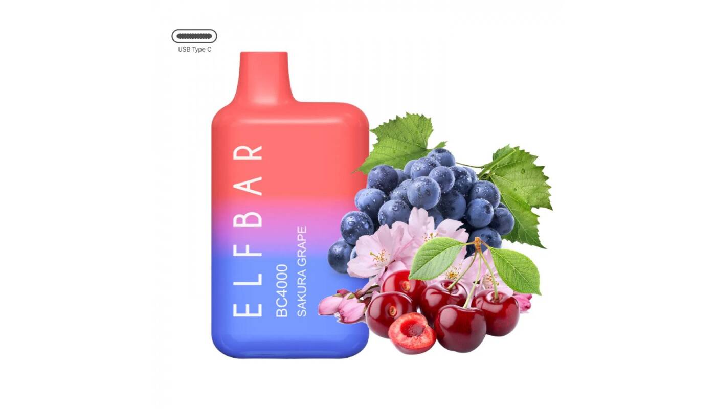 جهاز ELF BAR للاستخدام مرة واحدة 5000 بخة - برائحة عنب ساكورا - (قابل لإعادة التوصيل) - جهاز vape للاستخدام مرة واحدة جاهز للاستخدام في مصر