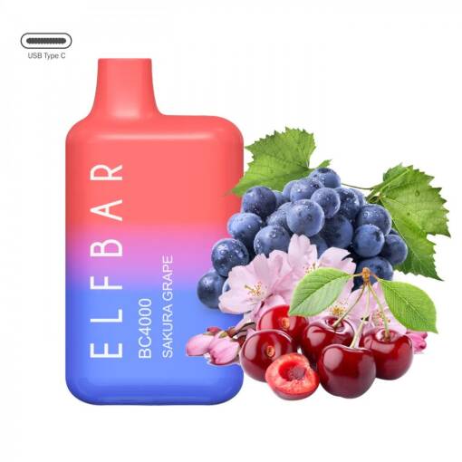 جهاز ELF BAR للاستخدام مرة واحدة 5000 بخة - برائحة عنب ساكورا - (قابل لإعادة التوصيل) - جهاز vape للاستخدام مرة واحدة جاهز للاستخدام في مصر