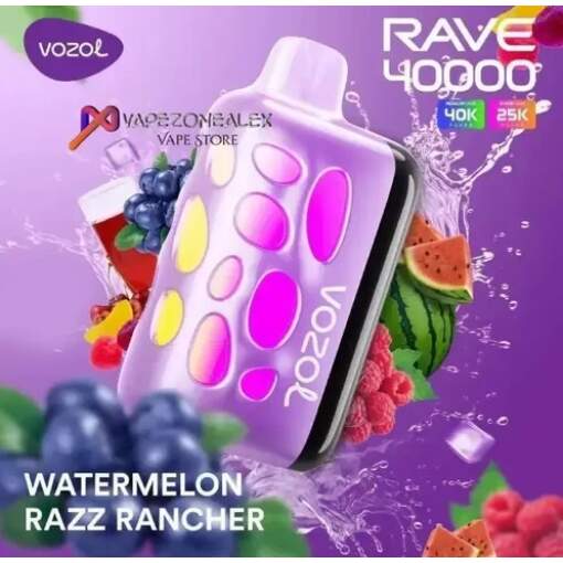 Vozol  disposable rave 40000 puff - watermelon razz rancher - ( rechargeable )