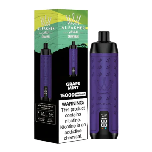 Alfakher crown bar disposable 15000 puff - dtl - grape mint - ( rechageable )