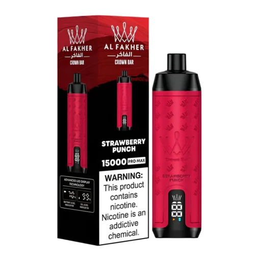 Alfakher crown bar disposable 15000 puff - dtl - strawberry punch - ( rechageable )