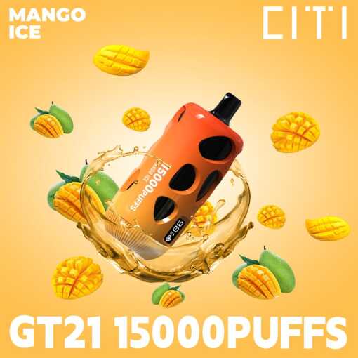سيجارة CITY DISPOSABLE ١٥٠٠٠ نفخة GT21 - مانجو مثلج - (قابل للشحن) ٢٠ ملغ