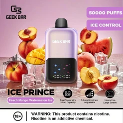 GEEK BAR ICE PRINCE - PEACH MANGO WATERMELON ICE - 50000 PUFFS - ( RECHARGEABLE )