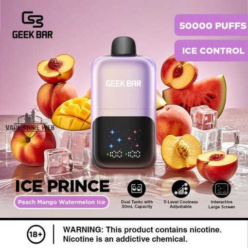 Geek bar ice prince - peach mango watermelon ice - 50000 puffs - ( rechargeable )