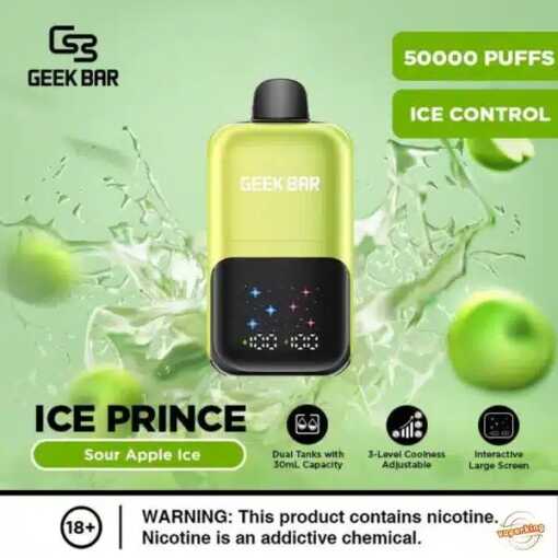 Geek bar ice prince - sour apple ice - 50000 puffs - ( rechargeable )