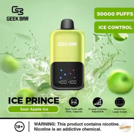 Geek bar ice prince - sour apple ice - 50000 puffs - ( rechargeable )