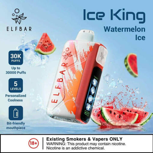 ELFBAR ICE KING 30000 puff - Watermelon Ice - ( RECHARGEABLE )