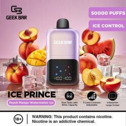 GEEK BAR ICE PRINCE - PEACH MANGO WATERMELON ICE - 50000 PUFFS - ( RECHARGEABLE )