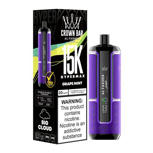 ALFAKHER CROWN BAR HyperMax Disposable 15000 Puff - DTL - GRAPE MINT - (قابلة لإعادة التوصيل)