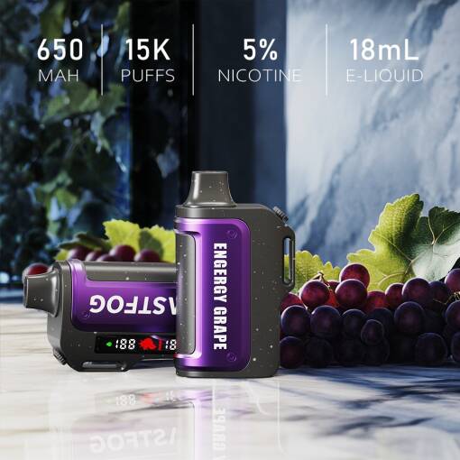 فاستفوج للاستخدام مرة واحدة 15000 سحبة - ENERGY عنب - (قابل لإعادة التوصيل) 50 ملغ