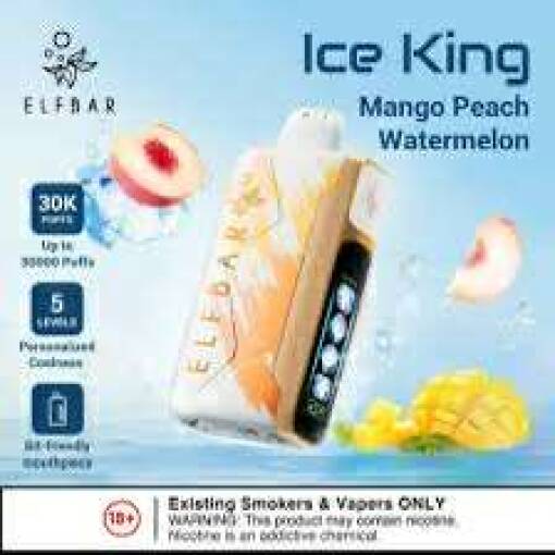ELFBAR آيس كينج 30000 سحبة - مانجا خوخ بطيخ - (قابل لإعادة التوصيل)