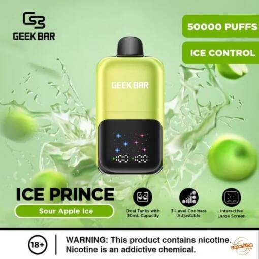GEEK BAR ICE PRINCE - SOUR APPLE ICE - 50000 PUFFS - ( RECHARGEABLE )