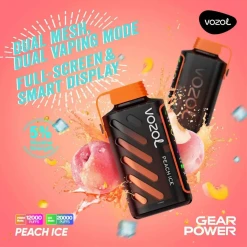 Vozol Gear Power 20000 puff - PEACH ICE - ( RECHARGEABLE )
