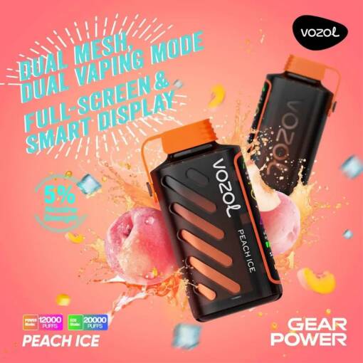 Vozol Gear Power 20000 سحبة - PEACH ICE - (قابلة لإعادة التوصيل)