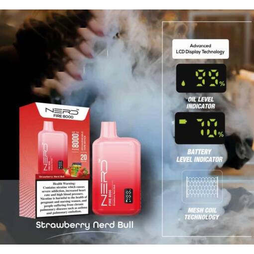 NERD Disposable 8000 PUFF - STRAWBERRY NERD BULL - 20 MG (قابل لإعادة التوصيل)