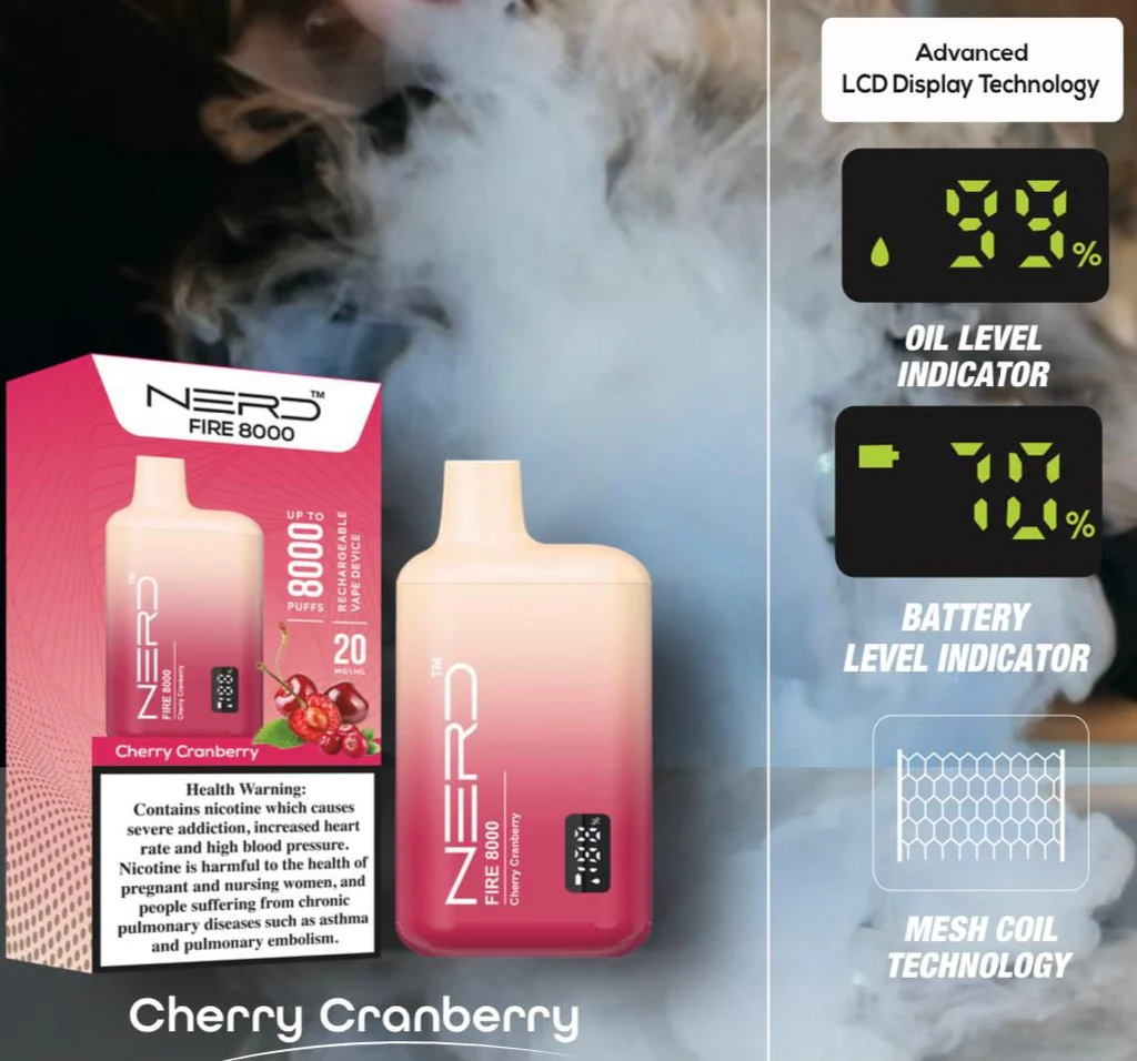 NERD Disposable 8000 PUFF - CHERRY CRANBERRY - 20 MG (قابلة لإعادة التوصيل) 1 NERD Disposable 8000 PUFF - CHERRY CRANBERRY - 20 MG (قابلة لإعادة التوصيل)