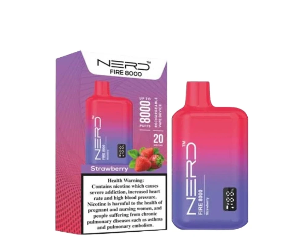 NERD Disposable 8000 PUFF - STRAWBERRY - 20 MG (قابلة لإعادة التوصيل) 1 NERD Disposable 8000 PUFF - STRAWBERRY - 20 MG (قابل لإعادة التوصيل)