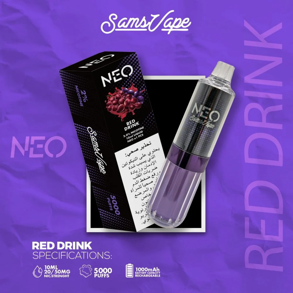 NEO Disposable 5000 PUFF - RED DRINK - 50 MG ( RECHARGABLE ) 1 NEO Disposable 5000 PUFF - RED DRINK - 50 MG ( RECHARGABLE )