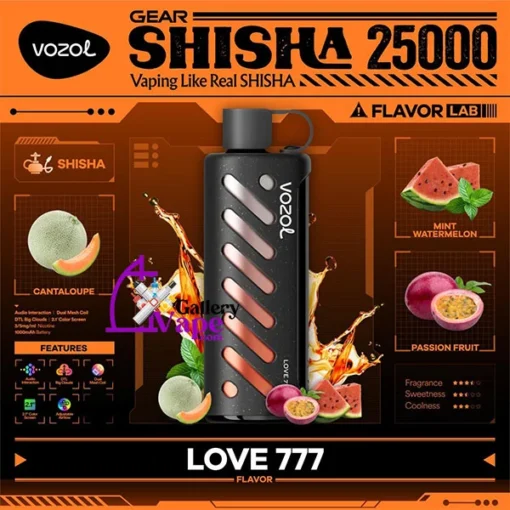 شيشة للاستخدام مرة واحدة Vozol، DTL، 25000 سحبة - LOVE777 - (قابلة لإعادة التوصيل)