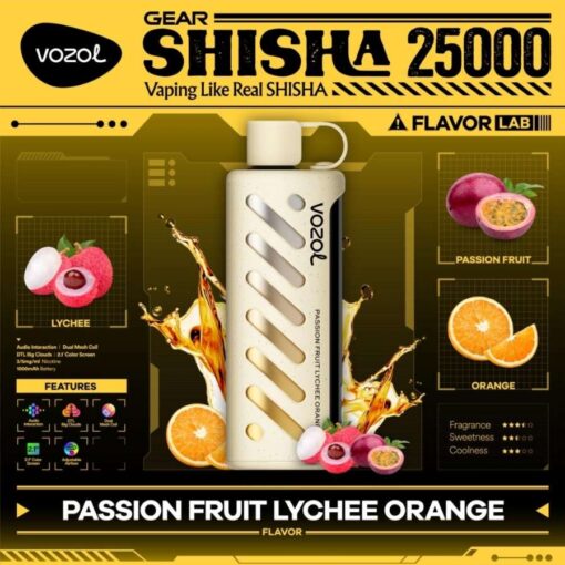 Vozol Disposable Shisha DTL 25000 puff - PASSIONFRUIT LYCHEE ORANGE - ( RECHARGEABLE )