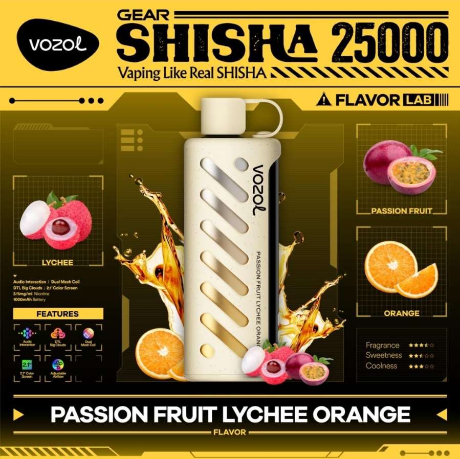 Vozol Disposable Shisha DTL 25000 puff - PASSIONFRUIT LYCHEE ORANGE - ( RECHARGEABLE ) 1 Vozol Disposable Shisha DTL 25000 puff - PASSIONFRUIT LYCHEE ORANGE - ( RECHARGEABLE )