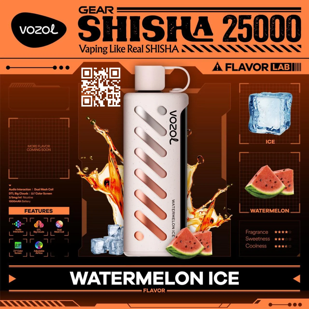 Vozol Disposable Shisha DTL 25000 puff - WATERMELON ICE - ( RECHARGEABLE ) 1 Vozol Disposable Shisha DTL 25000 puff - WATERMELON ICE - ( RECHARGEABLE )